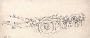 A Timber Cart Laden with Tree Trunks, Drawn by a Pair of Horses and a Pair of Oxen